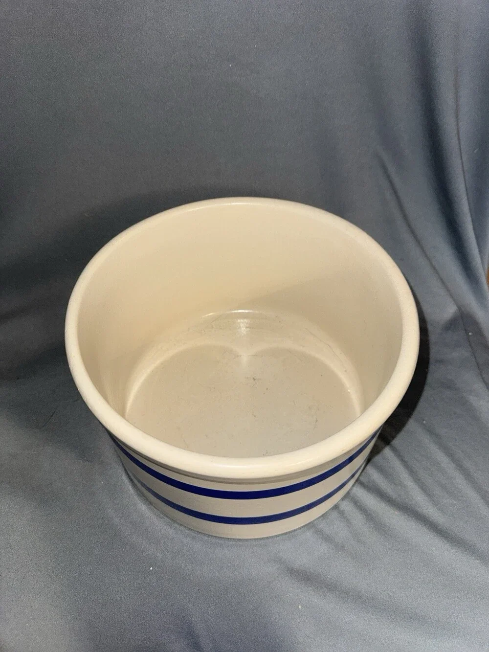 Vintage Roseville Blue Stripe Stoneware Mixing Bowl 8” USA Crock Bowl
